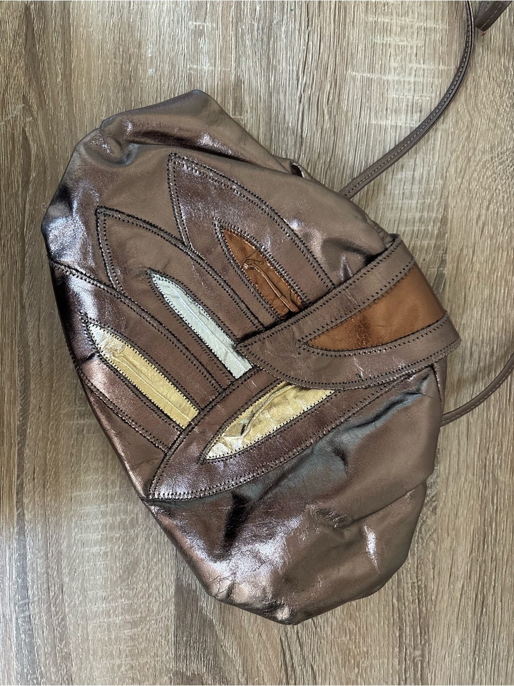 Brown Metallic Leather Crossbody Bag